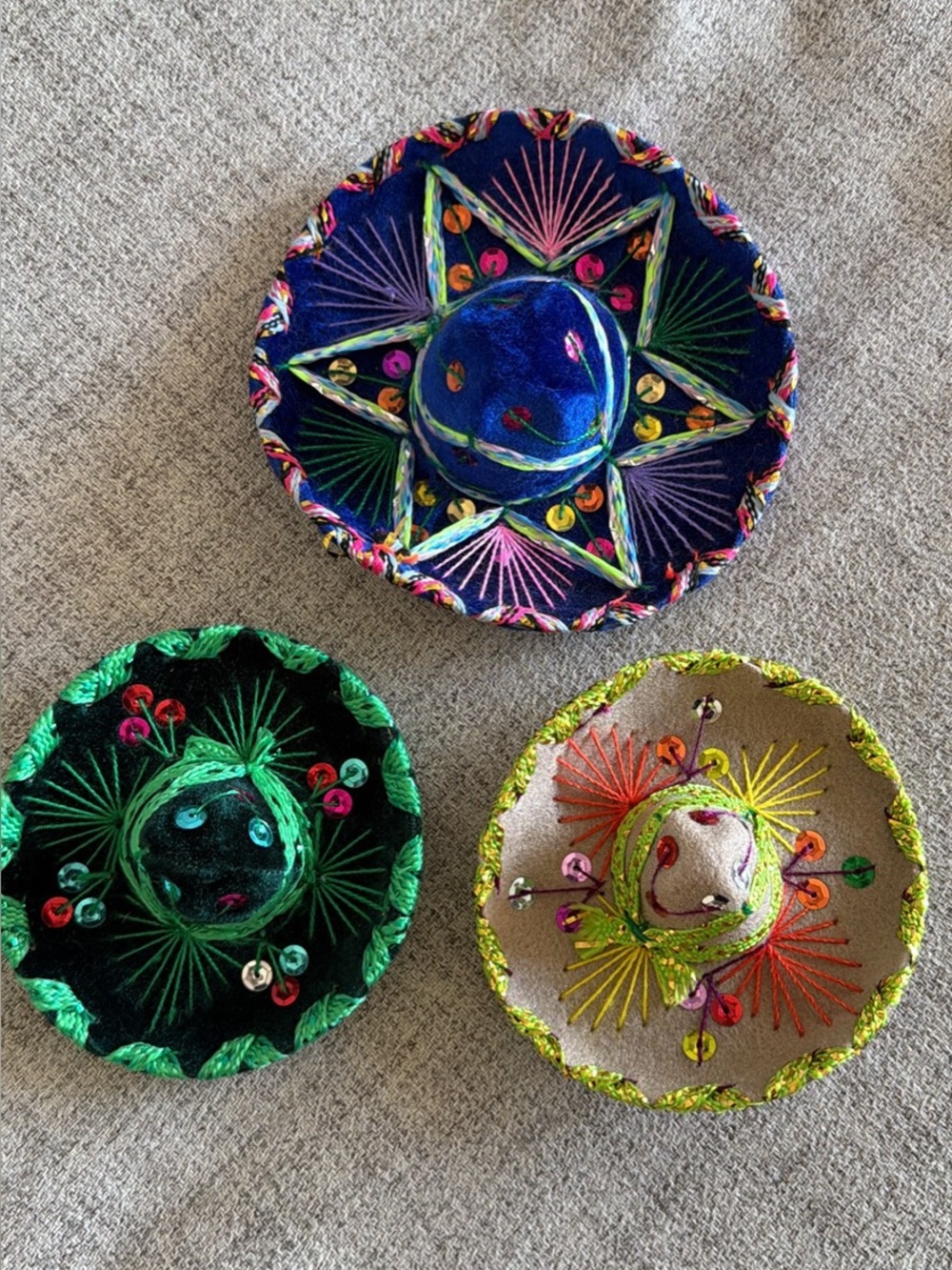 Colorful Mini Sombrero Party Hat Set - Blue, Green, Tan - Pet Halloween Costume